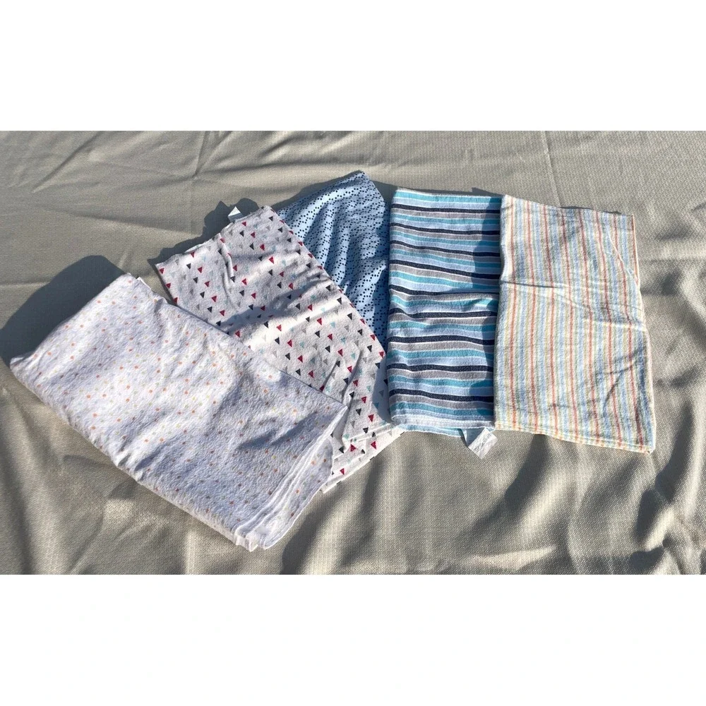 Lot Of 5 Cotton Muslin Baby Infant Swaddle Blankets Gerber Garanimals Stripes